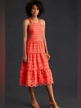 Anthropologie Maeve Eyelet Halter Midi Dress Size 6